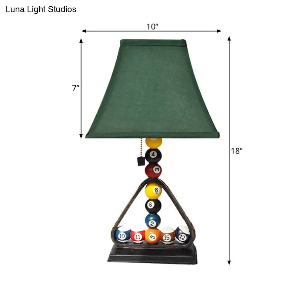 Traditional Green Fabric Table Lamp Kit With Snooker Pull Chain - Stylish Night Stand Lighting