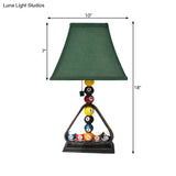 Traditional Green Fabric Table Lamp Kit With Snooker Pull Chain - Stylish Night Stand Lighting