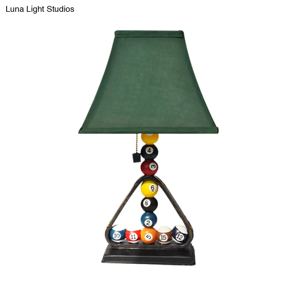 Traditional Green Fabric Table Lamp Kit With Snooker Pull Chain - Stylish Night Stand Lighting