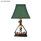 Traditional Green Fabric Table Lamp Kit With Snooker Pull Chain - Stylish Night Stand Lighting