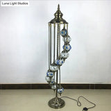 Traditional Hand-Crafted Glass Helical Stand Up Lamp - White/Yellow Reading Floor With 11 Lights