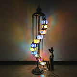 Traditional Hand-Crafted Glass Helical Stand Up Lamp - White/Yellow Reading Floor With 11 Lights
