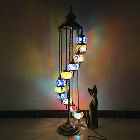 Traditional Hand-Crafted Glass Helical Stand Up Lamp - White/Yellow Reading Floor With 11 Lights