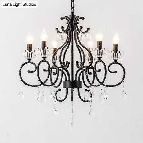 Traditional Hand-Cut Crystal Dining Room Chandelier - Swirling Arm Black Finish 3/6 Heads Ceiling