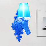 Traditional Indoor Horse Head Sconce Lamp - Fabric Red/Yellow/Orange 1-Light Wall Mounted Lighting