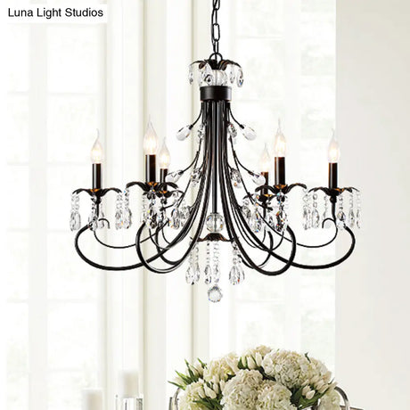 Traditional Iron Tiered Candle Chandelier Pendant With Crystal Drops - 6/8/12 Lights Black Hanging