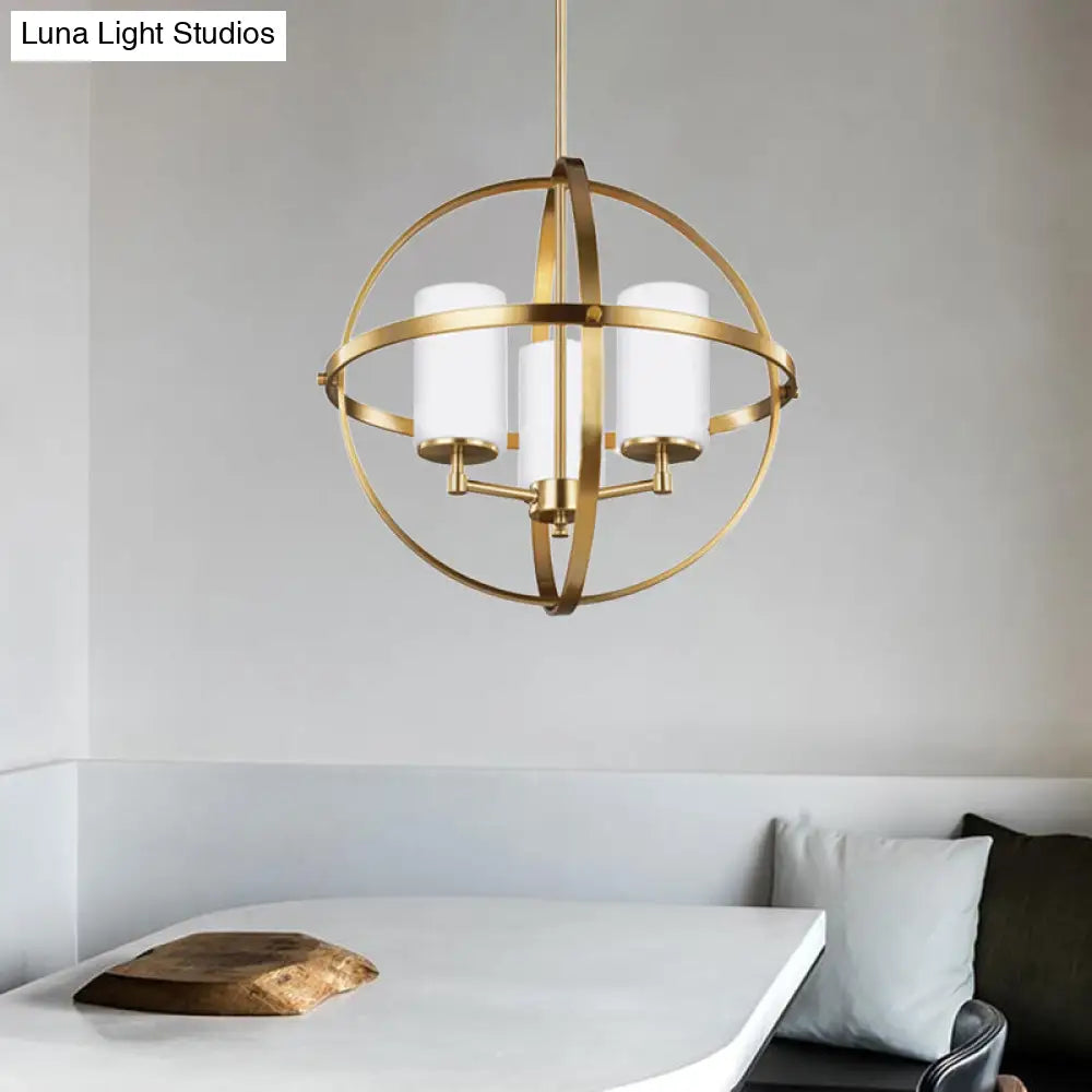 Traditional Ivory Glass Pendant Chandelier With Brass Hanging Fixture - Globe Living Room Lighting