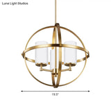 Traditional Ivory Glass Pendant Chandelier With Brass Hanging Fixture - Globe Living Room Lighting