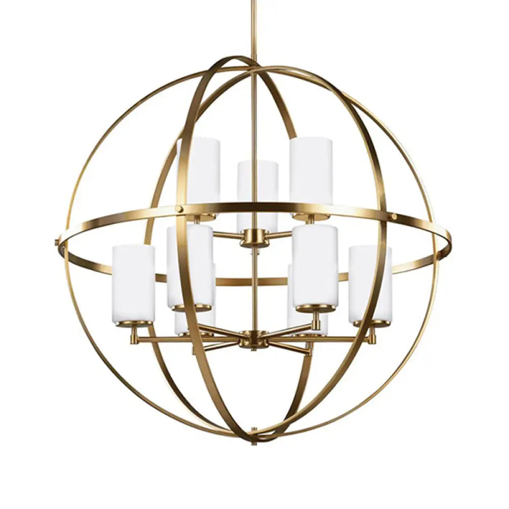 Traditional Ivory Glass Pendant Chandelier With Brass Hanging Fixture - Globe Living Room Lighting