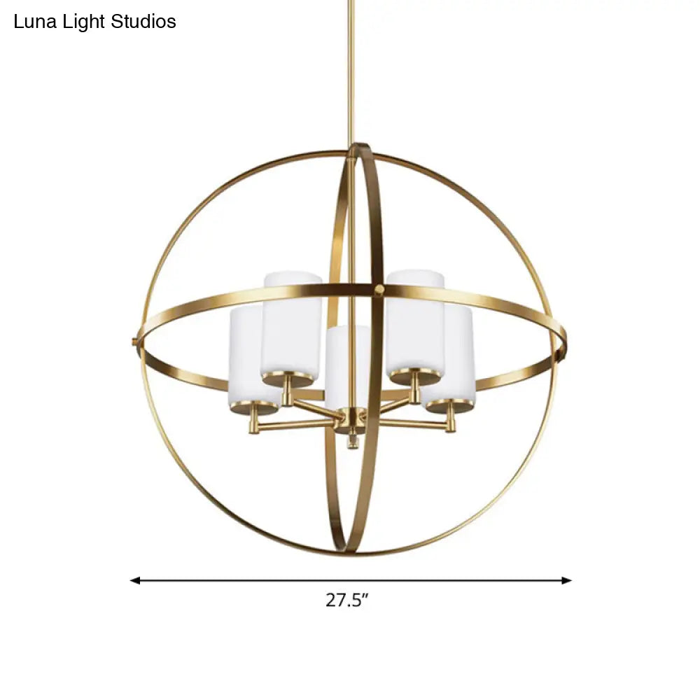 Traditional Ivory Glass Pendant Chandelier With Brass Hanging Fixture - Globe Living Room Lighting