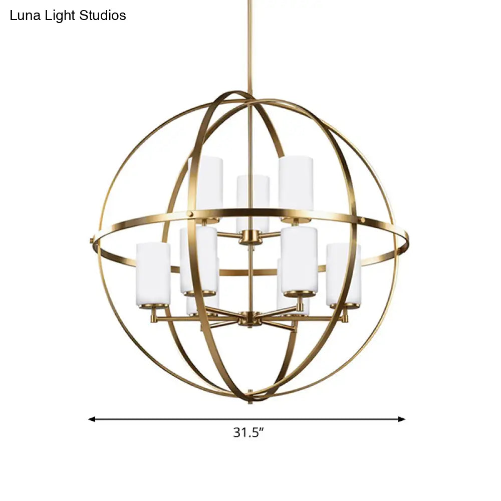 Traditional Ivory Glass Pendant Chandelier With Brass Hanging Fixture - Globe Living Room Lighting