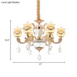 Traditional Jade Gold Chandelier With 6-Light Candle Lighting And Crystal Drop