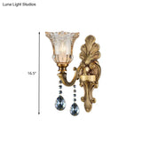 Traditional K9 Crystal Brass Wall Sconce Light With Clear Glass Shade