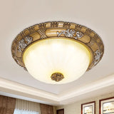 Traditional Led Ceiling Mounted Bedroom Light In Brown With Bowl Shade Tan Glass - Available