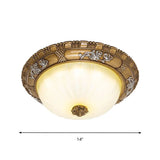 Traditional Led Ceiling Mounted Bedroom Light In Brown With Bowl Shade Tan Glass - Available