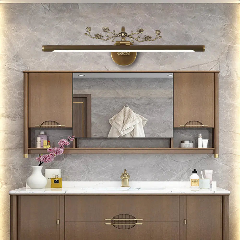 Traditional Led Metal Sconce Vanity Light In Black/Antique Brass - Sizes 14/18/23 For Bathroom
