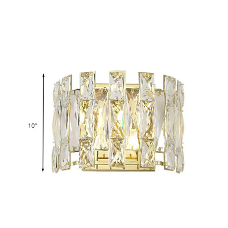 Traditional Led Wall Sconce With Clear Crystal Half Cylinder And 2 Heads 7.5/10 Width