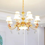 Traditional Living Room Chandelier With Crystal Draping - White Glass Bud Ceiling Lighting 12 / A