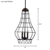 Traditional Metal Candle Chandelier - 3-Light Pendant Light With Cage For Living Room