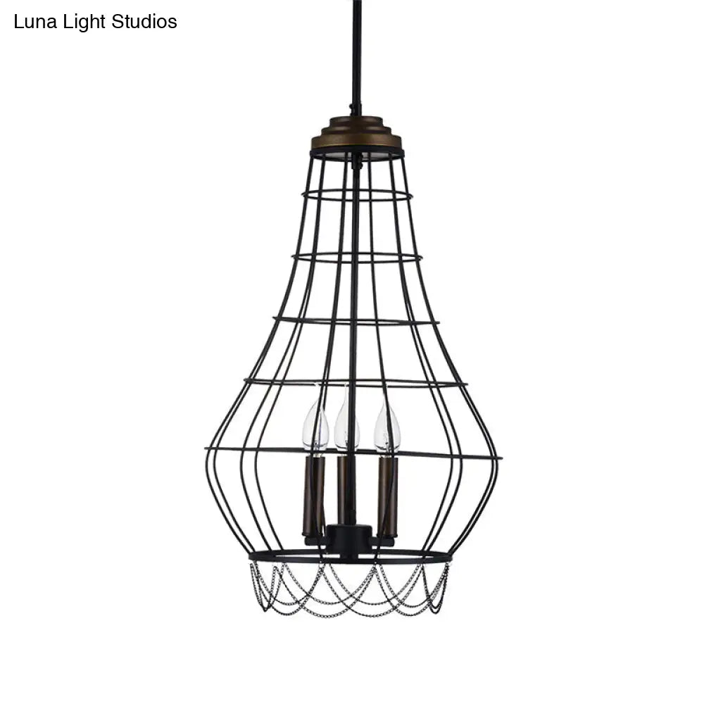 Traditional Metal Candle Chandelier - 3-Light Pendant Light With Cage For Living Room