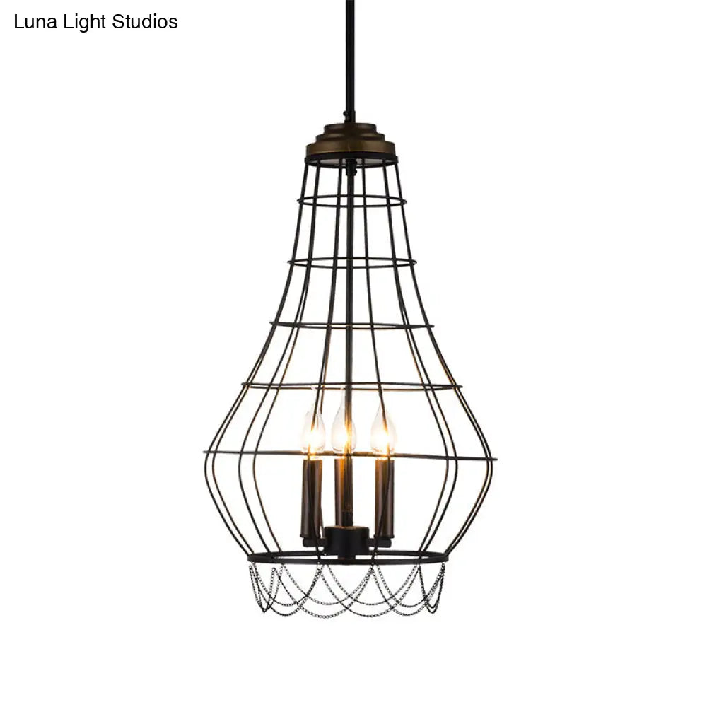 Traditional Metal Candle Chandelier - 3-Light Pendant Light With Cage For Living Room