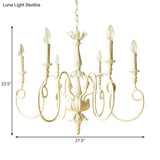 Traditional Metal Curve Arm Chandelier - White Hanging Light With 6/8 Lights For Living Room