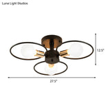 Traditional Metal Semi-Mount Ceiling Light Fixture Ring Bedroom Lighting 3/6/9 Lights Black