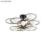 Traditional Metal Semi-Mount Ceiling Light Fixture Ring Bedroom Lighting 3/6/9 Lights Black