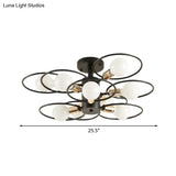 Traditional Metal Semi-Mount Ceiling Light Fixture Ring Bedroom Lighting 3/6/9 Lights Black