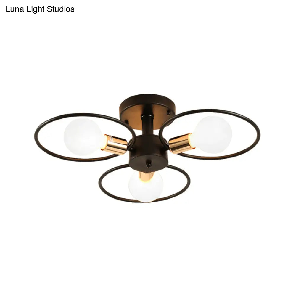 Traditional Metal Semi-Mount Ceiling Light Fixture Ring Bedroom Lighting 3/6/9 Lights Black