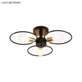 Traditional Metal Semi-Mount Ceiling Light Fixture Ring Bedroom Lighting 3/6/9 Lights Black