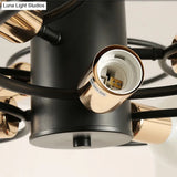 Traditional Metal Semi-Mount Ceiling Light Fixture Ring Bedroom Lighting 3/6/9 Lights Black