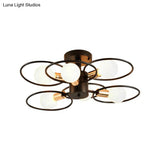 Traditional Metal Semi-Mount Ceiling Light Fixture Ring Bedroom Lighting 3/6/9 Lights Black