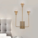 Traditional Metal Starburst Wall Lamp With 3 Bulbs - Brass Sconce Light Fixture For Bedroom