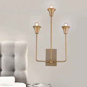 Traditional Metal Starburst Wall Lamp With 3 Bulbs - Brass Sconce Light Fixture For Bedroom