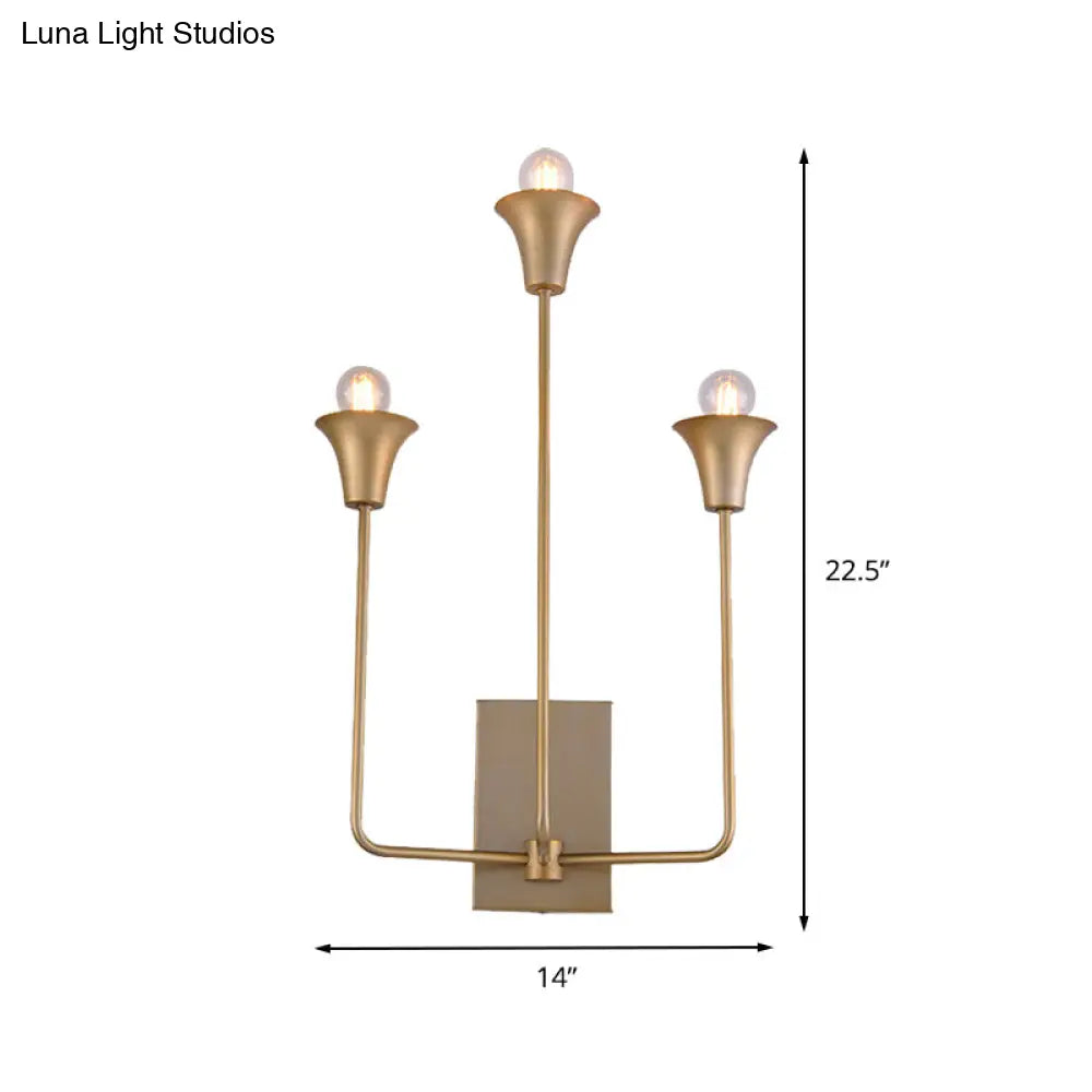 Traditional Metal Starburst Wall Lamp With 3 Bulbs - Brass Sconce Light Fixture For Bedroom