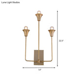 Traditional Metal Starburst Wall Lamp With 3 Bulbs - Brass Sconce Light Fixture For Bedroom