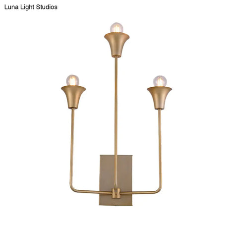 Traditional Metal Starburst Wall Lamp With 3 Bulbs - Brass Sconce Light Fixture For Bedroom