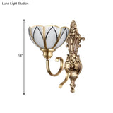 Traditional Metal Wall Lamp With Brass Finish And White Glass Shade - Bowl Hallway Design 1/2 Heads