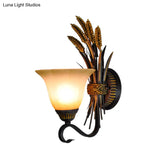 Traditional Milk Glass Brass Sconce Lamp Wall Mounted Wheat Spike Decor Flared Design - 1 Head Light