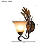 Traditional Milk Glass Brass Sconce Lamp Wall Mounted Wheat Spike Decor Flared Design - 1 Head Light