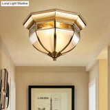 Traditional Milk Glass Led Flush Mount Ceiling Lamp For Living Room - Brass Hat