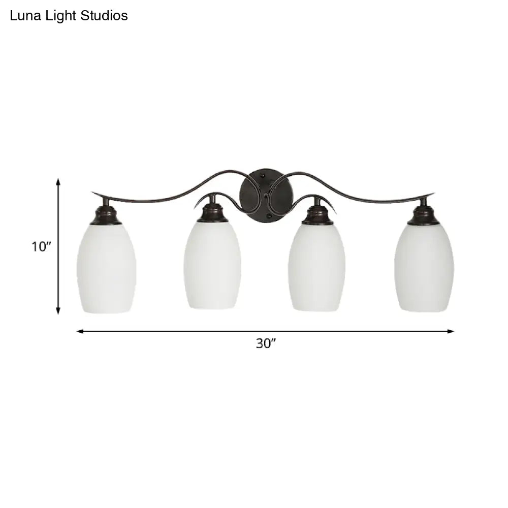 Traditional Milk Glass Vanity Sconce In Black - 3/4 Lights For Bathroom