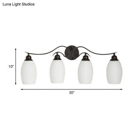 Traditional Milk Glass Vanity Sconce In Black - 3/4 Lights For Bathroom