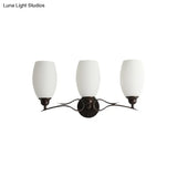 Traditional Milk Glass Vanity Sconce In Black - 3/4 Lights For Bathroom