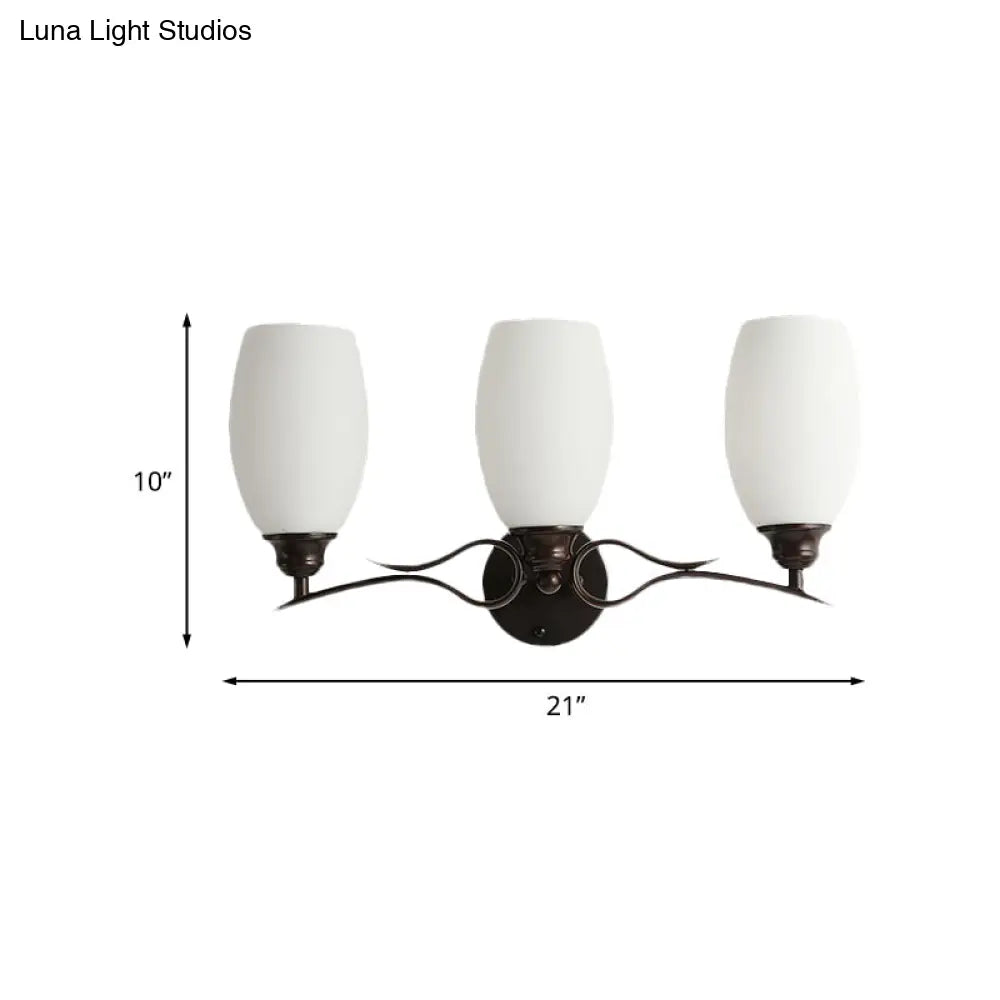 Traditional Milk Glass Vanity Sconce In Black - 3/4 Lights For Bathroom