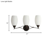 Traditional Milk Glass Vanity Sconce In Black - 3/4 Lights For Bathroom