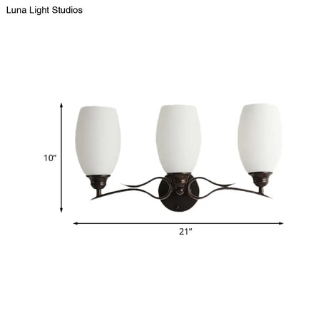 Traditional Milk Glass Vanity Sconce In Black - 3/4 Lights For Bathroom