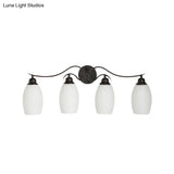 Traditional Milk Glass Vanity Sconce In Black - 3/4 Lights For Bathroom