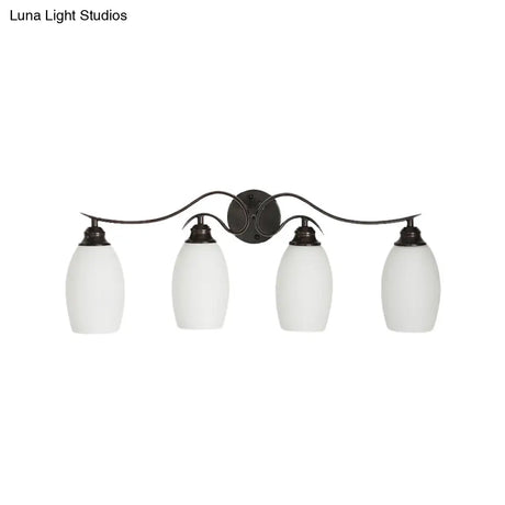 Traditional Milk Glass Vanity Sconce In Black - 3/4 Lights For Bathroom